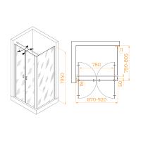 Душевой уголок RGW PA-144B (PA-104B + Z-050-2B + O-104B) прямоугольный   90* 80*195 060814498-014 профиль Чёрный стекло Прозрачное 6 мм RGW
