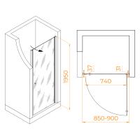 Душевая дверь Dolphin TN-03B  90*195 54930309-14 профиль Чёрный стекло Прозрачное 6 мм RGW