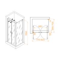 Душевой уголок RGW PA-144B (PA-104B + Z-050-2B + O-104B) прямоугольный   80* 70*195 060814487-014 профиль Чёрный стекло Прозрачное 6 мм RGW